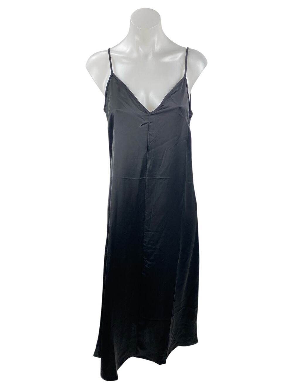 H&M Women's Black Silk Satin Sleeveless V Neck Cami Tank Maxi Slip Dress Size S